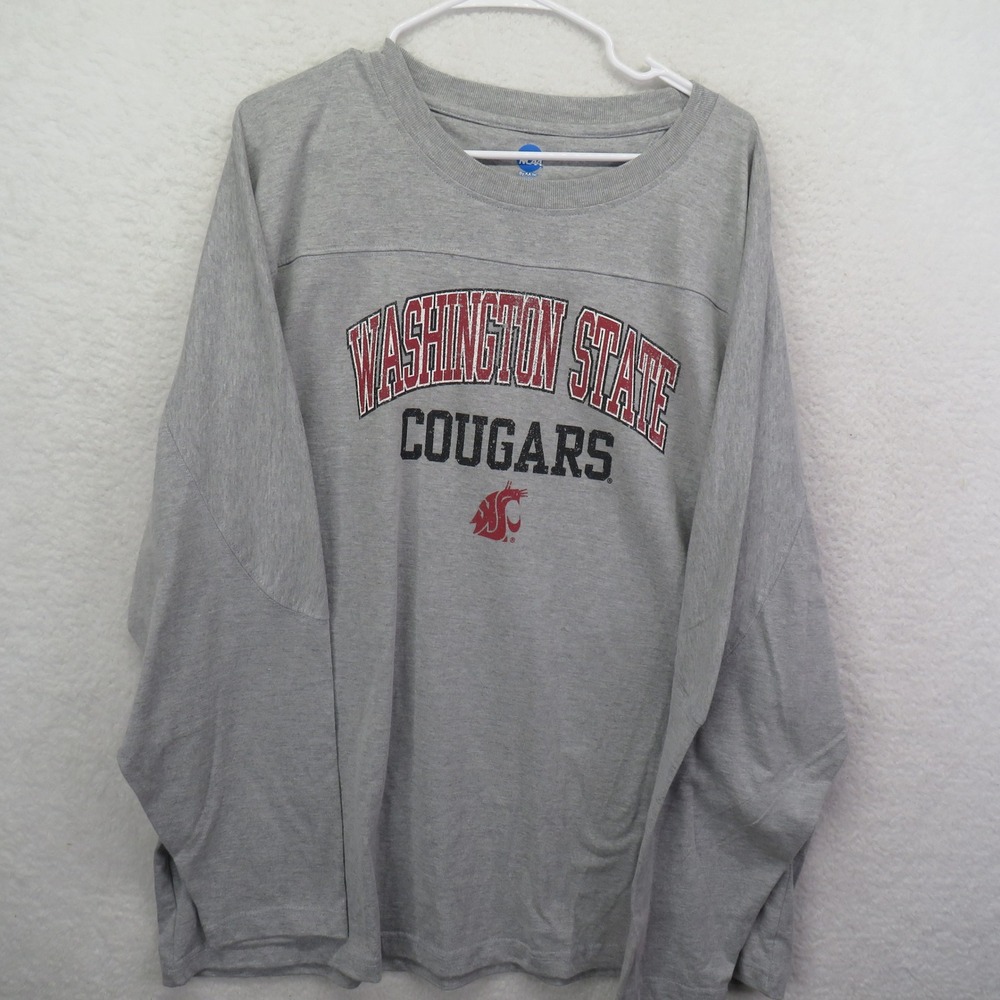 NCAA Washington State Cougars T-Shirt Mens‎ 2XL Gray Long Sleeve WSU Cotton New
